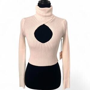 Superdown cutout ribbed turtleneck sweater